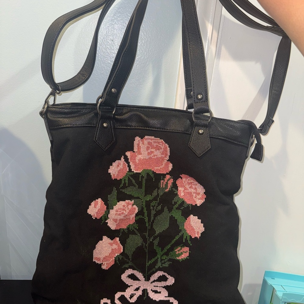 Dolls Kill Black Floral Tote Bag